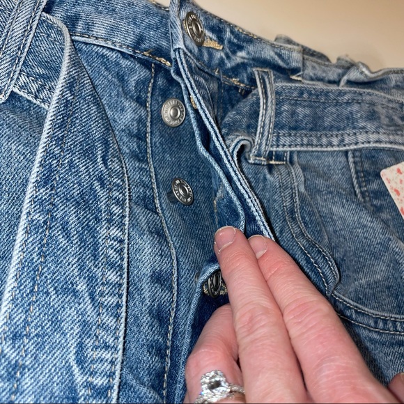 Free People Denim Blue Mini Skirt Button Fly Belted - Picture 5 of 10